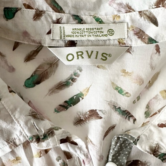Orvis Feather Print Wrinkle-Resistant Cotton Button Down Shirt - Size 12 - Picture 4 of 12